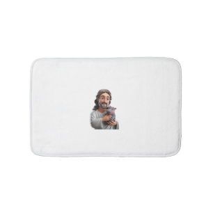 Jesus Holding Moo Deng_ Art Blending Whimsy Faith  Bath Mat