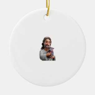 Jesus Holding Moo Deng_ Art Blending Whimsy Faith Ceramic Ornament