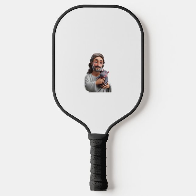 Jesus Holding Moo Deng_ Art Blending Whimsy Faith  Pickleball Paddle (Front)