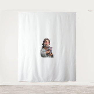 Jesus Holding Moo Deng_ Art Blending Whimsy Faith Tapestry