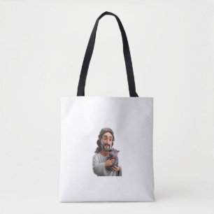 Jesus Holding Moo Deng_ Art Blending Whimsy Faith Tote Bag