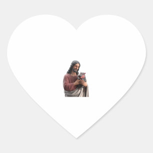 Jesus Holding Moo Deng the Pygmy Hippo Classic Art Heart Sticker