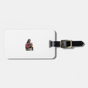 Jesus Holding Moo Deng the Pygmy Hippo Classic Art Luggage Tag