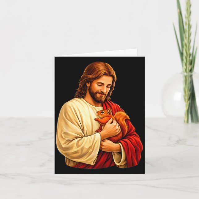 Jesus holding squirrel christian  card (Front)
