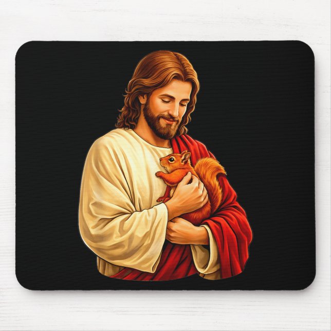 Jesus holding squirrel christian  mouse pad (Front)