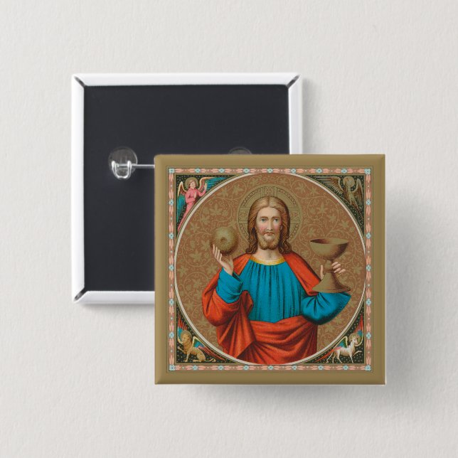 Jesus Holding Up the Eucharist (SNV 050) 15 Cm Square Badge (Front & Back)