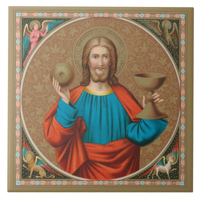 Jesus Holding Up the Eucharist (SNV 050) Ceramic Tile (Front)