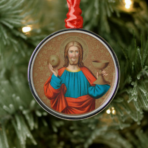 Jesus Holding Up the Eucharist (SNV 050) Metal Ornament