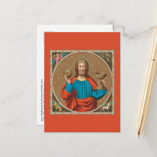 Jesus Holding Up the Eucharist (SNV 050) Postcard (Front/Back In Situ)