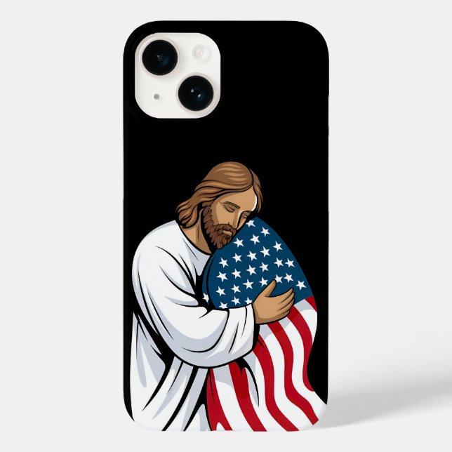 Jesus hugging American flag Case-Mate iPhone Case (Back)