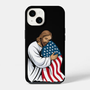 Jesus hugging American flag iPhone 14 Case