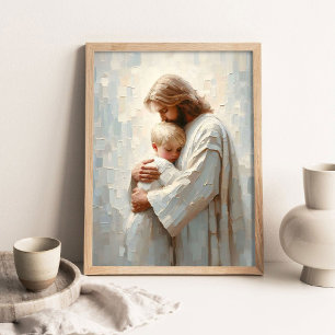 Jesus Hugging Boy, Christian Art, Jesus and Boy,  Poster