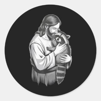 Jesus Hugging Racoon _1 Classic Round Sticker