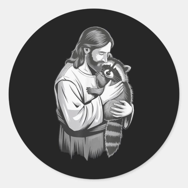 Jesus Hugging Racoon _1  Classic Round Sticker (Front)