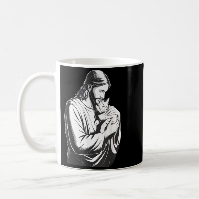 Jesus Hugging Racoon Coffee Mug (Left)