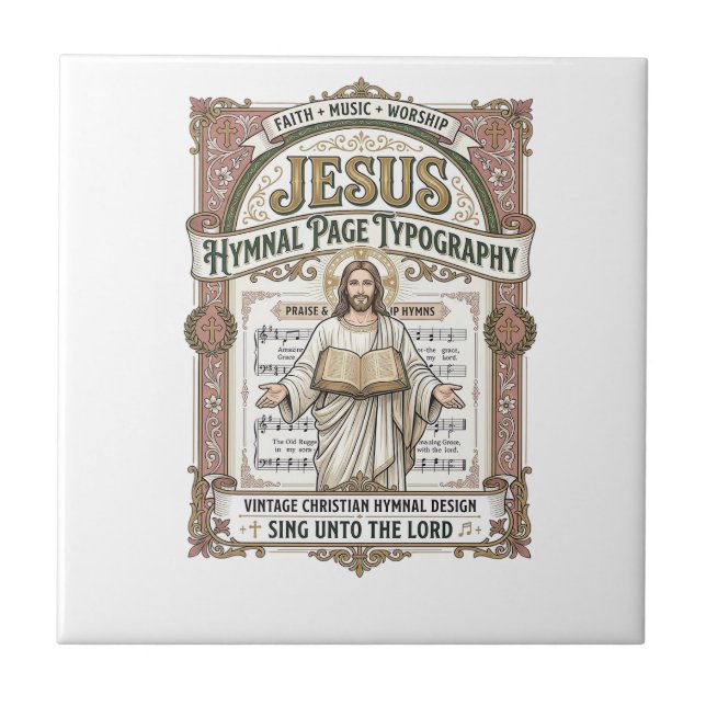 Jesus Hymnal Page Typography Jesus Hymnal Page Ceramic Tile (Front)