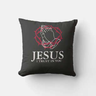 Jesus I Trust In You Praying Hands & Crown Cushion