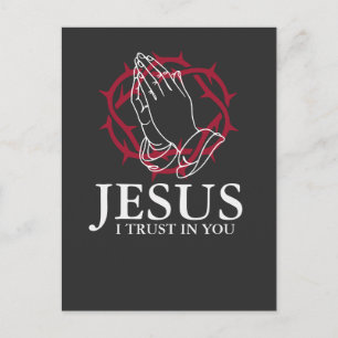 Jesus I Trust In You Praying Hands Crown of Thorns Invitation Postcard