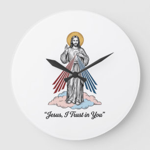 Jesus I Trust in You Vintage Engraving Shirt Desig Large Clock