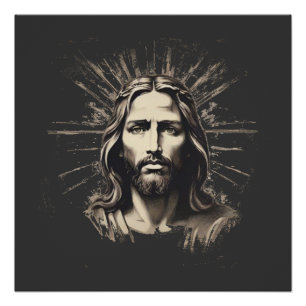 Jesus in a black and white stencil 1 poster
