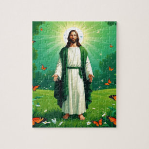 Jesus in a Garden Surrounded by Butterflies Jigsaw Puzzle