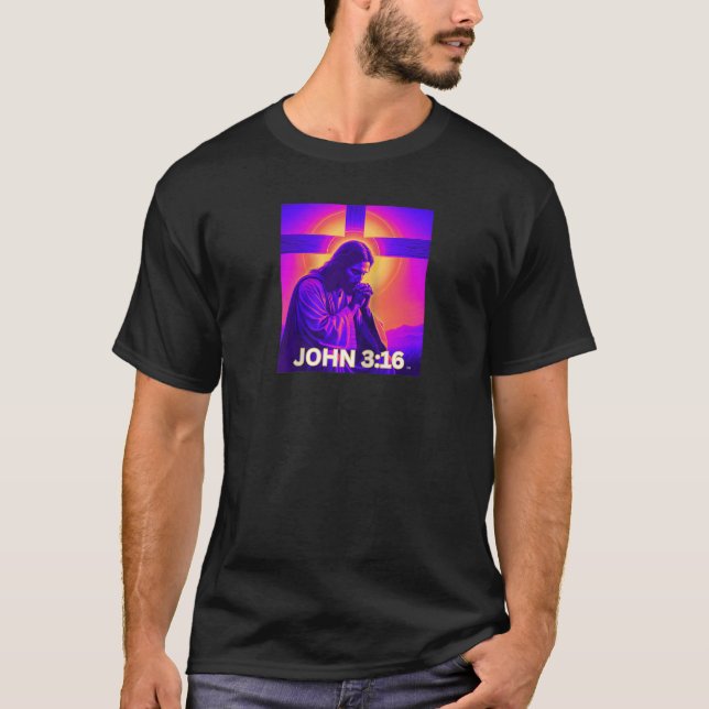 JESUS IN A PRAYER Digital Art Raglan Baseball Tee (Front)