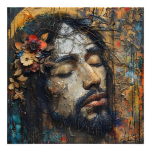 Jesus in Crown Flower Religion Photo Print