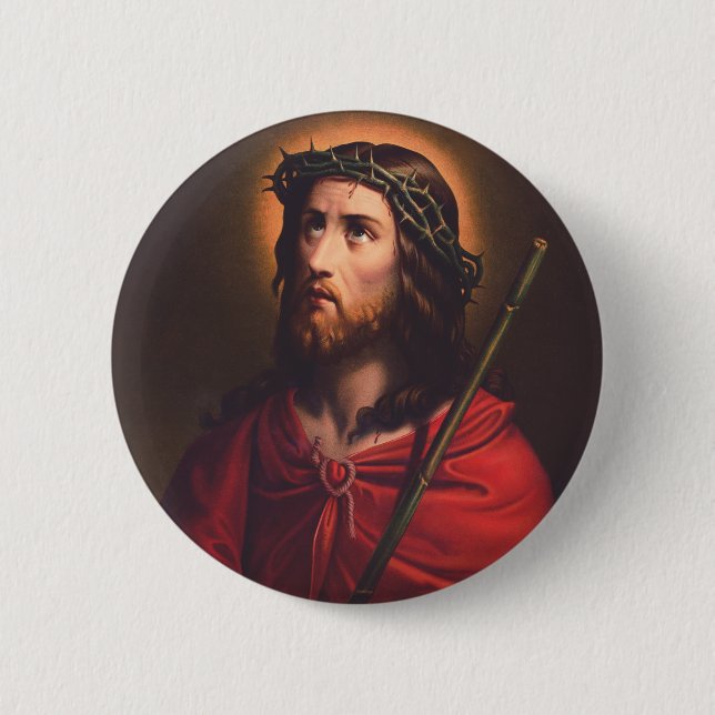 Jesus in Crown of thorns 6 Cm Round Badge (Front)