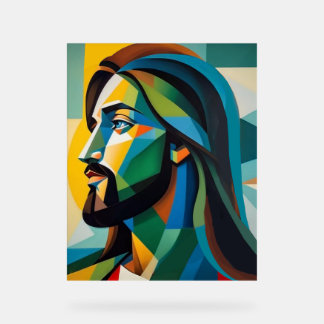 Jesus in green cubism 6 acrylic sign