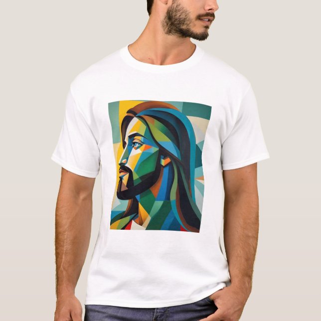 Jesus in green cubism 6 T-Shirt (Front)