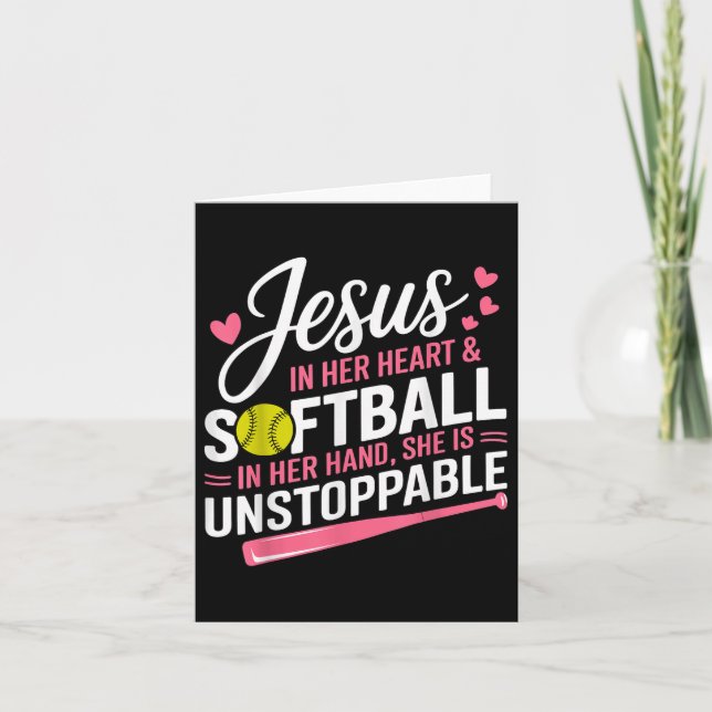 Jesus In Her Heart And Softball In Her Hand Softba Card (Front)