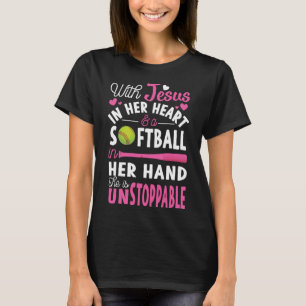 Jesus In Her Heart Softball Hand Funny Pitcher Gif T-Shirt