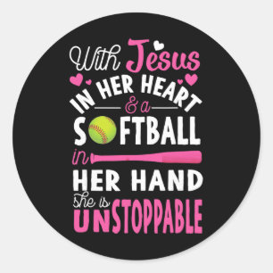 Jesus In Her Heart Softll Hand Funny Pitcher Gift Classic Round Sticker