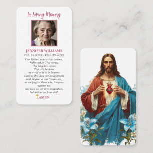 Jesus in Lilies prayer card Sacred Heart of Jesus