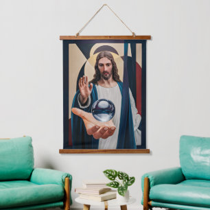 Jesus in Neo-Cubist Elegance Modern Abstract Hanging Tapestry