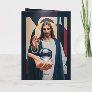 Jesus in Neo-Cubist Elegance Modern Abstract Wall Foil Greeting Card