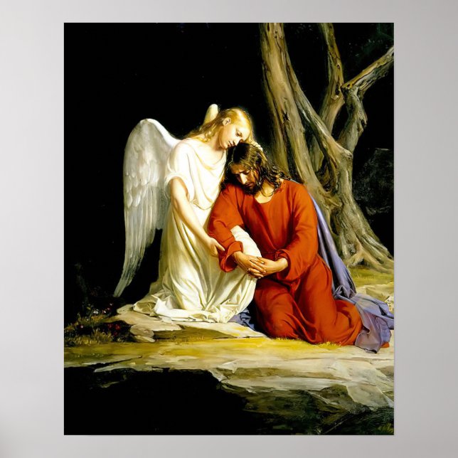 Jesus in Prayer at the Garden of Gethsemane Poster (Front)