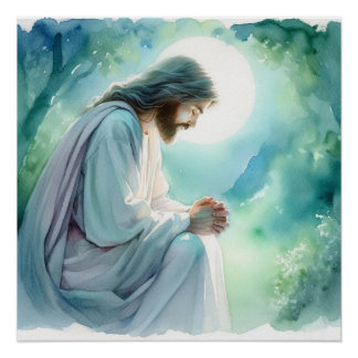 Jesus in Prayer Watercolor Poster