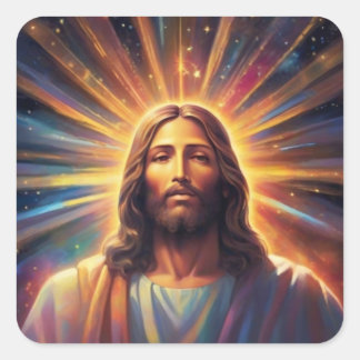Jesus in radiant beam of colour 1 square sticker
