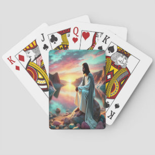 Jesus in Serene Reflection Playing Cards
