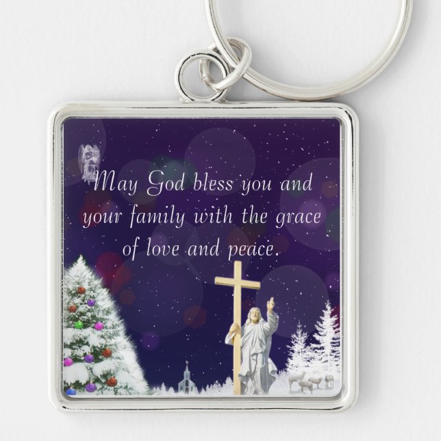 Jesus in Snow Key Ring (Front)