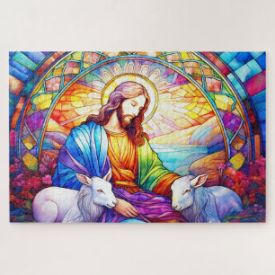 Jesus in Stained Glass in Watercolor Jigsaw Puzzle
