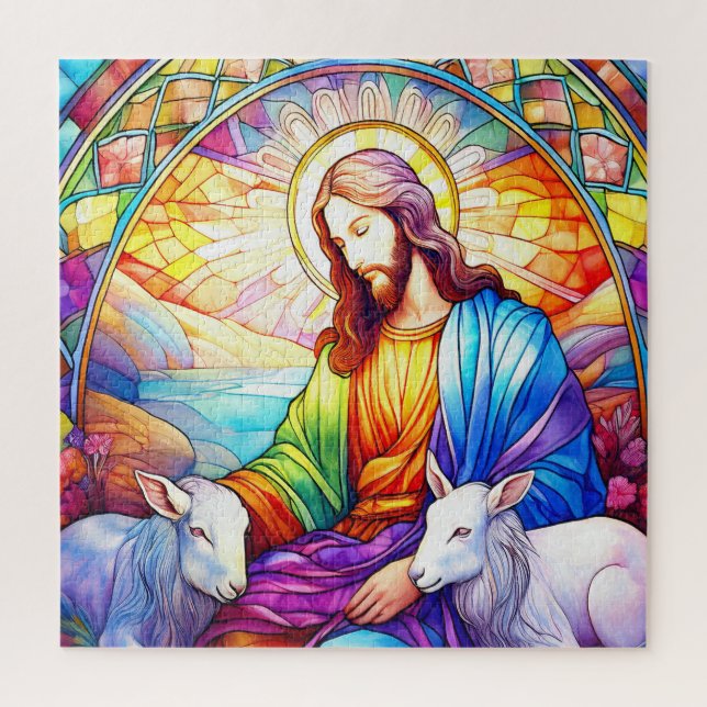 Jesus in Stained Glass Jigsaw Puzzle (Vertical)