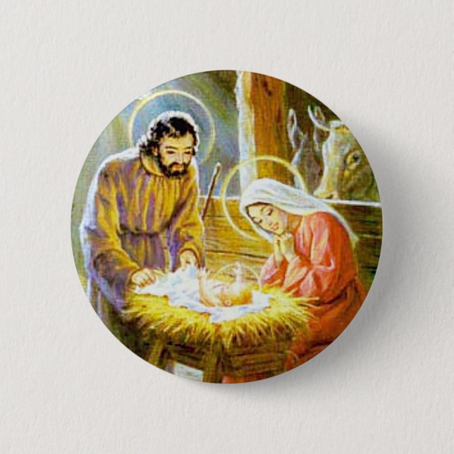 Jesus In The Manger Christmas Nativity 6 Cm Round Badge (Front)