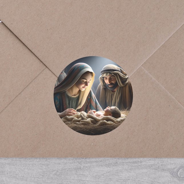 Jesus in the Manger Classic Round Sticker (Creator Uploaded)