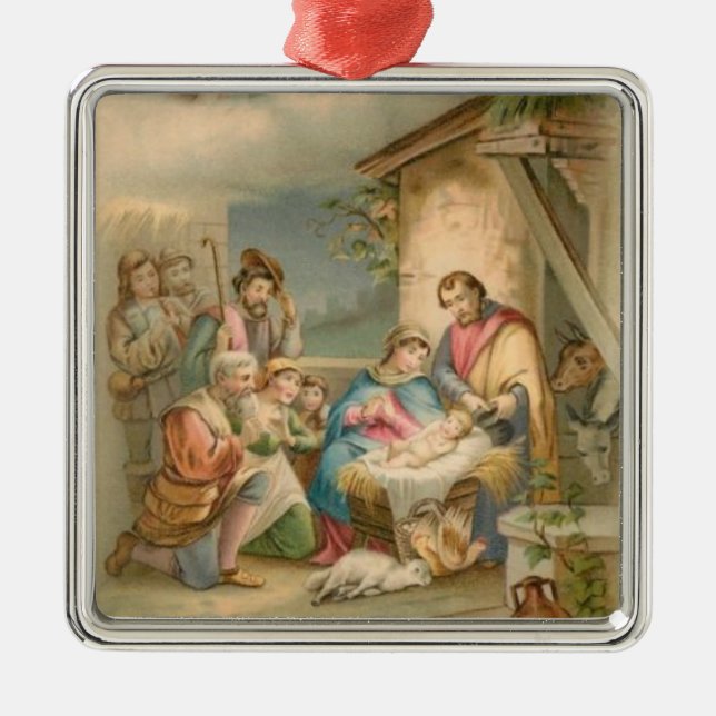 Jesus In The Manger Metal Ornament (Front)