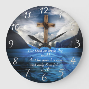 Jesus in the rippling water John 3:16 Large Clock