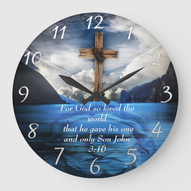 Jesus in the rippling water John 3:16  Large Clock (Front)