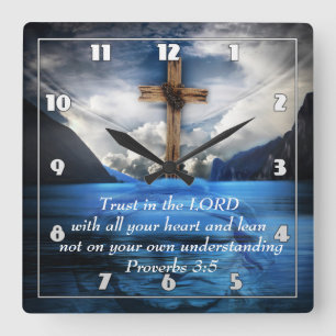Jesus in the rippling water  Proverbs 3:5 Square Wall Clock