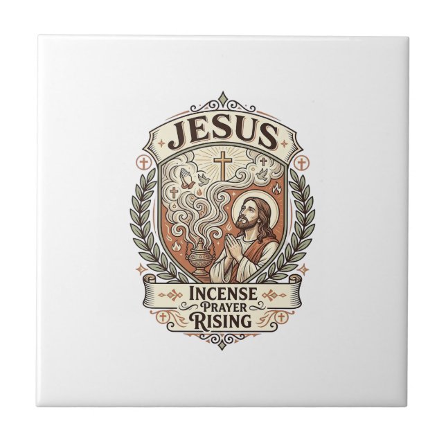 Jesus Incense Prayer Rising Jesus Incense Prayer R Ceramic Tile (Front)